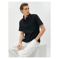 Koton Polo Neck tričko s texturovanými knoflíky Slim Fit Krátký rukáv