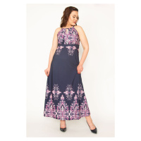 Şans Women's Plus Size Navy Blue Dress with a Kissing Collar Strap