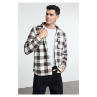 Trendyol Black Unisex Fit Welsoft Plush Winter Plaid Shirt Jacket