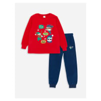 LC Waikiki Crew Neck New Year's Themed Long Sleeve Fleece Boys' Pajama Set