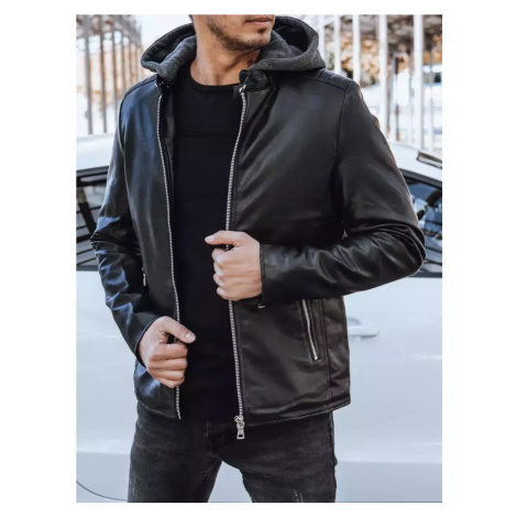 Černá koženková bunda s kapucí BASIC