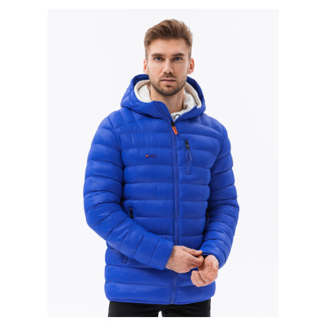 Modrá pánská prošívaná zimní bunda Ombre Clothing