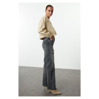 Trendyol Gray Ripped Detail High Waist Wide Leg Jeans