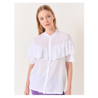 Jimmy Key White Shirt with a Large Collar Short Sleeves and a Frill Detailed Shirt.