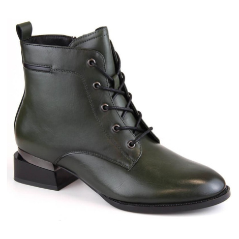 Dámské zateplené boty na podpatku W JAN253A zelené - Vinceza
