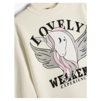 Koton Sweatshirt Unicorn Printed Crew Neck Long Sleeve Raised Cotton