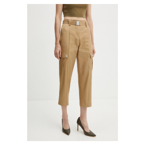 Kalhoty Morgan PDUNE dámské, béžová barva, kapsáče, high waist, PDUNE