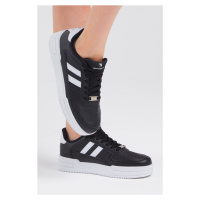 Tonny Black Unisex Black and White Striped Side Lace-up Comfortable Fit Sneaker.