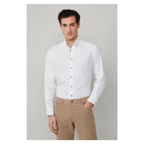 Košile hackett london flannel multi trim optic white