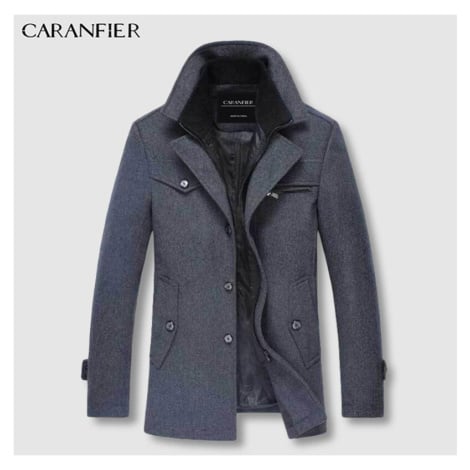 Pánský vlněný kabát s knoflíky elegantní s límcem CARANFLER