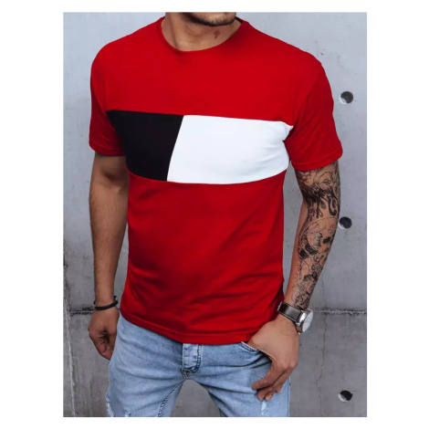 Červené pánské tričko s pruhem Červená BASIC