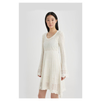 DEFACTO A-Line U-Neck Knitted Long Sleeve Mini Dress