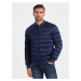 Men's satin finish bomber jacket with contrasting ribbed cuffs - dark blue V2 OM-JALP-22FW-007