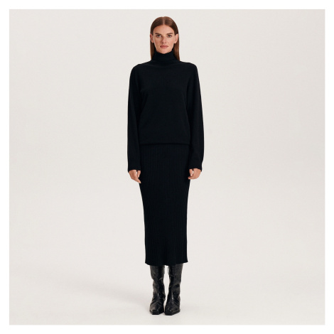 Reserved - Midi sukně s vysokým podílem bavlny - Černý
