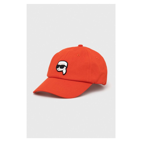 Bavlněná baseballová čepice Karl Lagerfeld oranžová barva, s aplikací