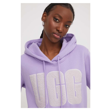 Mikina UGG dámská, fialová barva, s kapucí, aplikací, 1144506