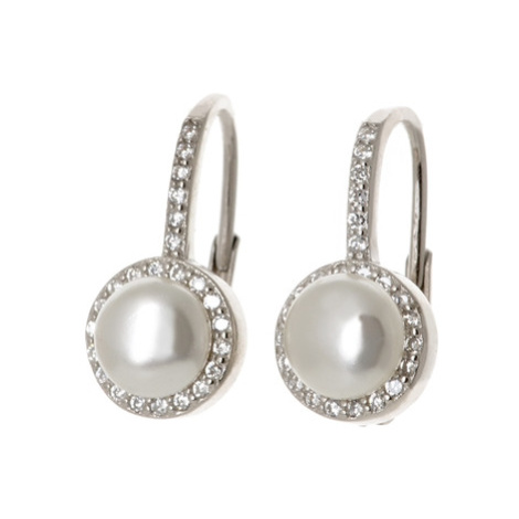 Dámské stříbrné naušnice s perlou a zirkony AGUC2397 Beneto