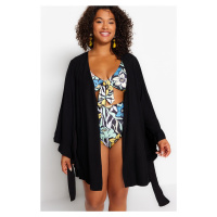 Trendyol Curve Black Sleeve Flounced Viscose Beach Wear Woven Kimono & Kaftan