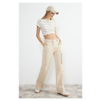 Trendyol Beige More Sustainable High Waist Wide Leg Jeans with Cargo Pockets