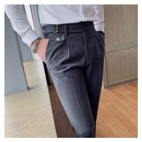 Pánské společenské kalhoty s opaskem a přezkou JFC FASHION