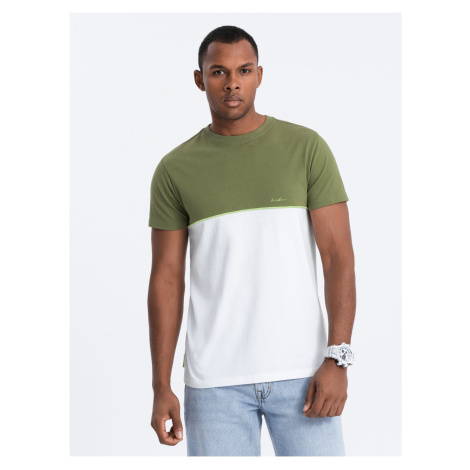 Bílo-zelené pánské tričko Ombre Clothing