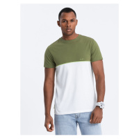 Bílo-zelené pánské tričko Ombre Clothing