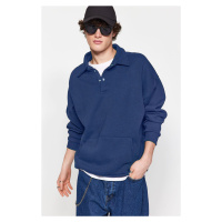 Trendyol Basic Indigo Oversize/Wide Cut Shirt Collar Pocket Fleece Thick Sweatshirt