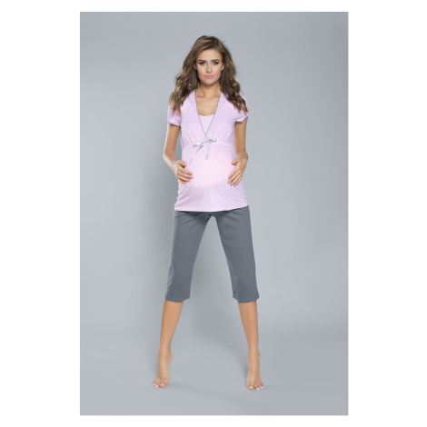 Pyžamo Felicita s krátkým rukávem, 3/4 kalhoty - růžová/šedá Italian Fashion