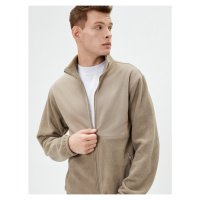 Koton Plush Sweatshirt Zipper High Neck Pocket Detailed