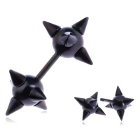 Falešný ocelový piercing do ucha - černá špičatá hvězdice