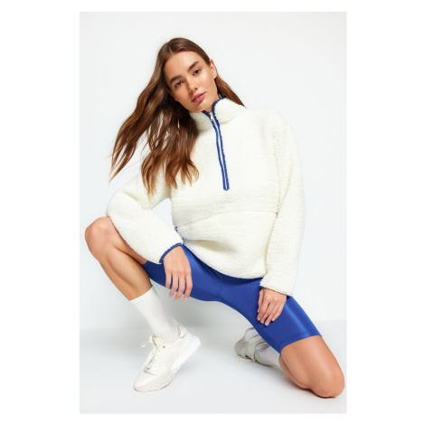 Trendyol White Plush Knitted Sports Sweatshirt