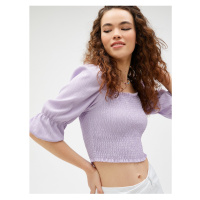 Koton Crop T-Shirt Gippes Square Collar with Balloon Sleeves