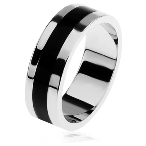 Lesklý stříbrný prsten 925, černý glazovaný pásek uprostřed Šperky eshop