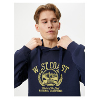 Koton College Printed Hoodie Hooded Kangaroo Pocket Detail