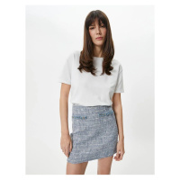 Koton Tweed Mini Skirt High Waist Chain Detail