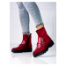 Krásné červené kotníčkové boty dámské na plochém podpatku