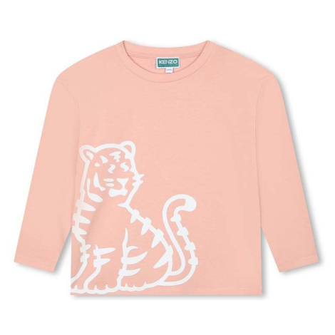 Dětské bavlněné tričko s dlouhým rukávem Kenzo Kids růžová barva