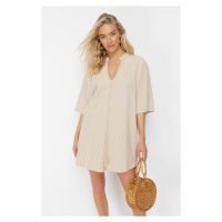 Trendyol Beige Wide Fit Mini Knitted Tie Beach Dress