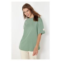 Trendyol Mint More Sustainable 100% Cotton Oversize Cut Knitted T-Shirt with Woven Label