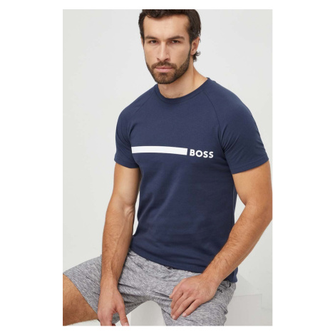 Bavlněné tričko BOSS tmavomodrá barva, s potiskem Hugo Boss