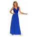 Dlouhé dámské šaty v chrpové barvě bez rukávů, s krajkovým výstřihem model 6389848