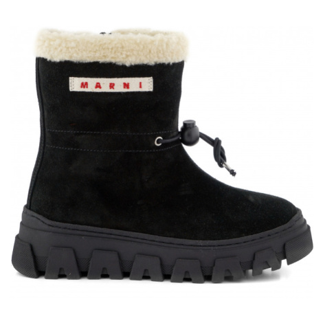 Kotníková obuv marni suede boots logo label and faux shearling lining černá