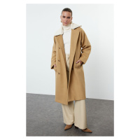 Trendyol Camel Regular Collar Plush Detailed Wool Coat