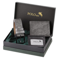 Polo Air Boxed Men's Sports Wallet Belt Card Holder Set Gray