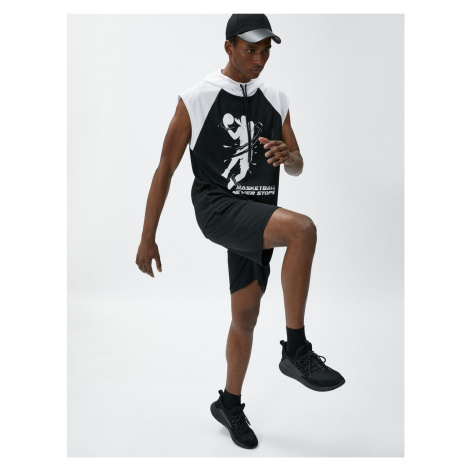 Koton Sports T-Shirt, Hooded, Sleeveless with Basketball Print