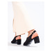 Pěkné sandály dámské černé na širokém podpatku