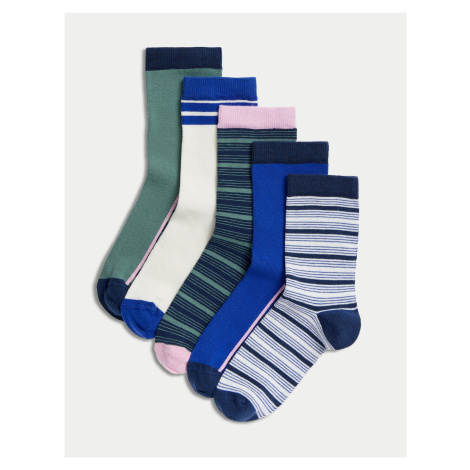 Sada pěti párů klučičích ponožek v modré, zelené a krémové barvě Marks & Spencer