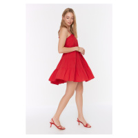 Trendyol Red Petite Waist Opening Super Mini Woven Waist Gathered Woven Dress