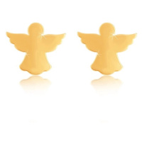 Náušnice ze žlutého 9K zlata - silueta anděla s rozpjatými křídly, puzetky