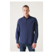 Avva Men's Navy Blue Oxford 100% Cotton Buttoned Collar Regular Fit Shirt